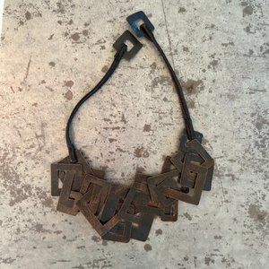 Vintage Monies Bronzed Metal Bracelet on Leather
